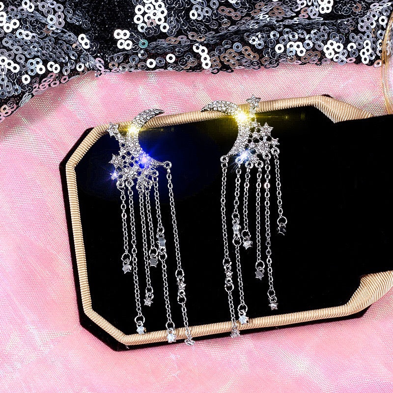 The Moon and Star Tassel Earrings