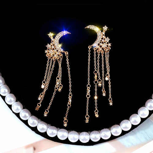 The Moon and Star Tassel Earrings