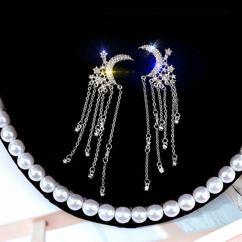 The Moon and Star Tassel Earrings