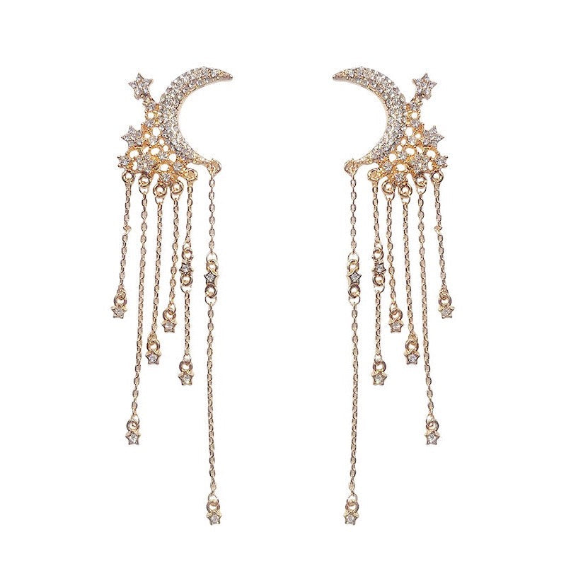 The Moon and Star Tassel Earrings