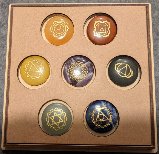 7 Stone Chakra Set Palm Stones Engraved Healing Stones Reiki Healing