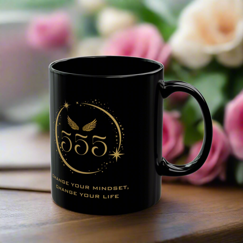 Angel 555 Affirmation DM1111 Black Mug (11oz, 15oz)