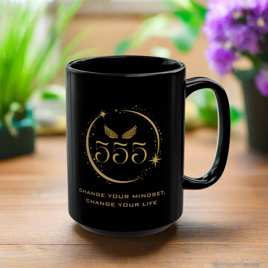 Angel 555 Affirmation DM1111 Black Mug (11oz, 15oz)
