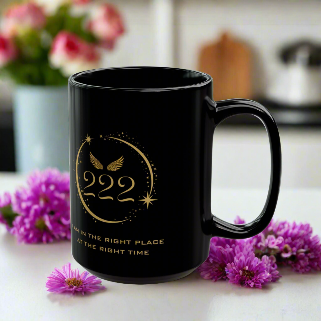 Angel 222 Affirmation DM1111 Black Mug (11oz, 15oz)