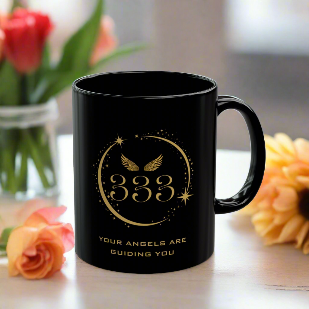 Angel 333 Affirmation DM1111 Black Mug (11oz, 15oz)