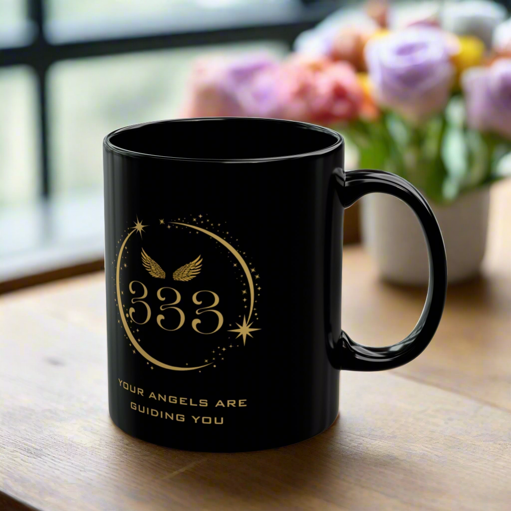 Angel 333 Affirmation DM1111 Black Mug (11oz, 15oz)
