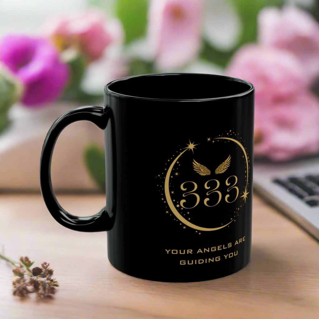 Angel 333 Affirmation DM1111 Black Mug (11oz, 15oz)