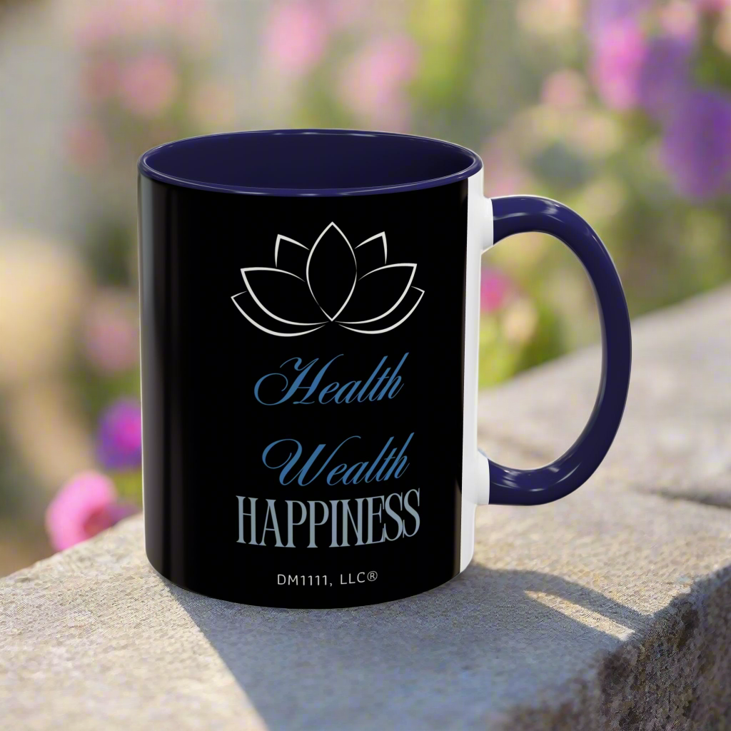 DM1111 "Health, Wealth, Happiness" Accent Coffee Mug (11, 15oz)