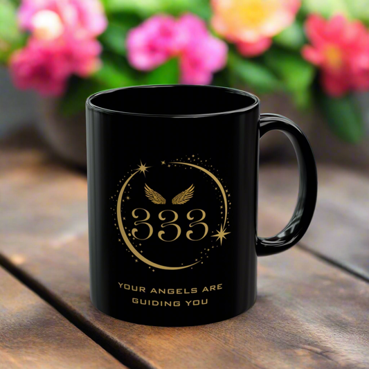 Angel 333 Affirmation DM1111 Black Mug (11oz, 15oz)