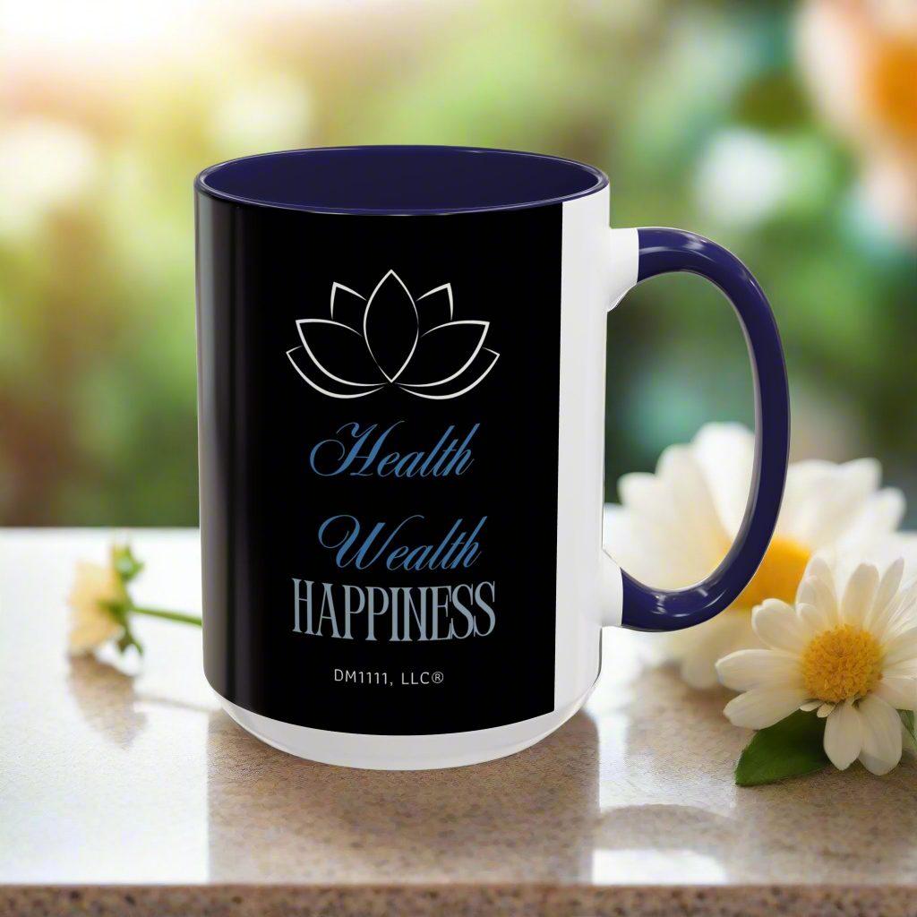 DM1111 "Health, Wealth, Happiness" Accent Coffee Mug (11, 15oz)