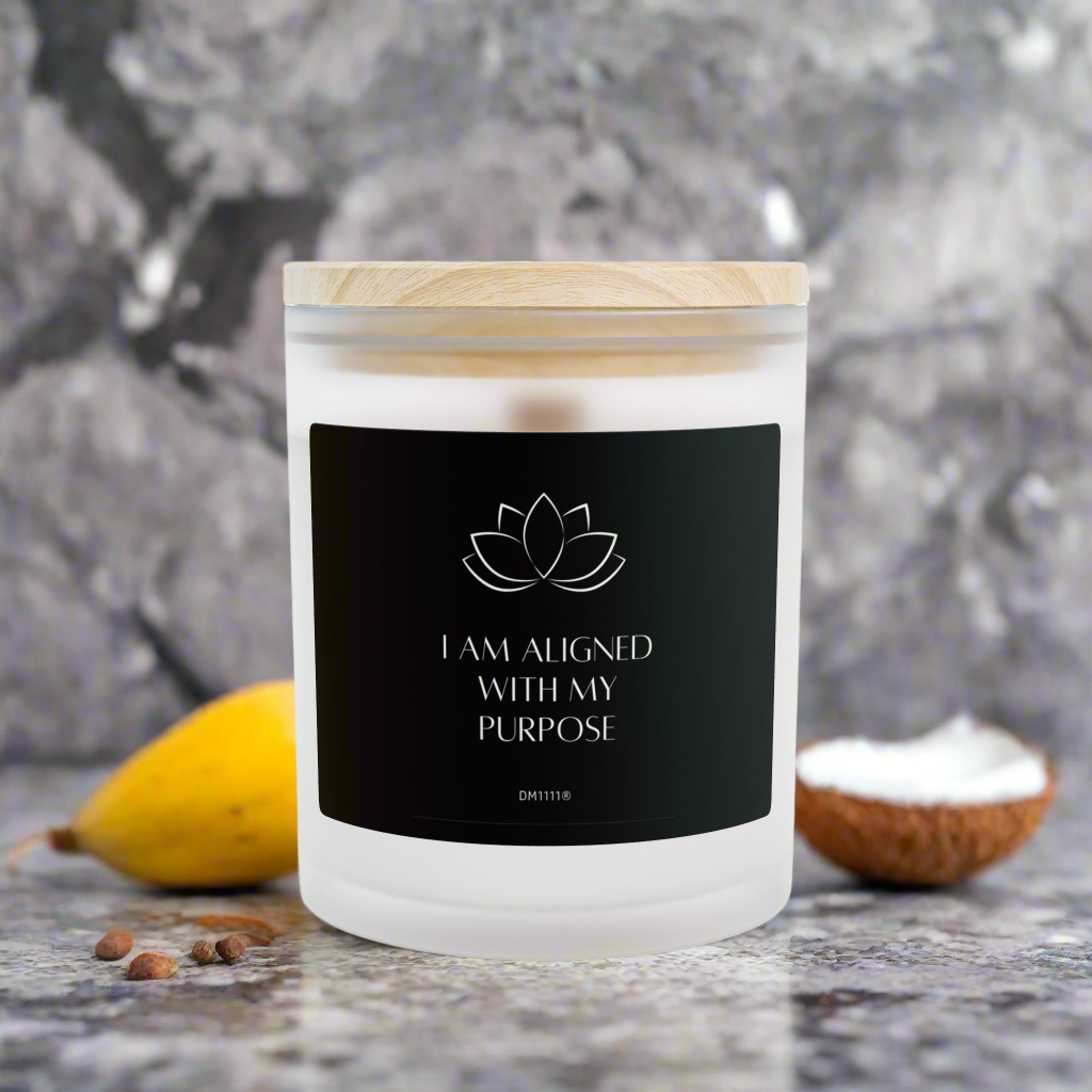 DM1111 "I AM ALIGNED" Frosted Glass Meditation Candle, 11oz