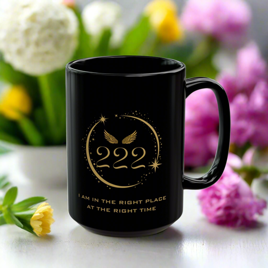 Angel 222 Affirmation DM1111 Black Mug (11oz, 15oz)