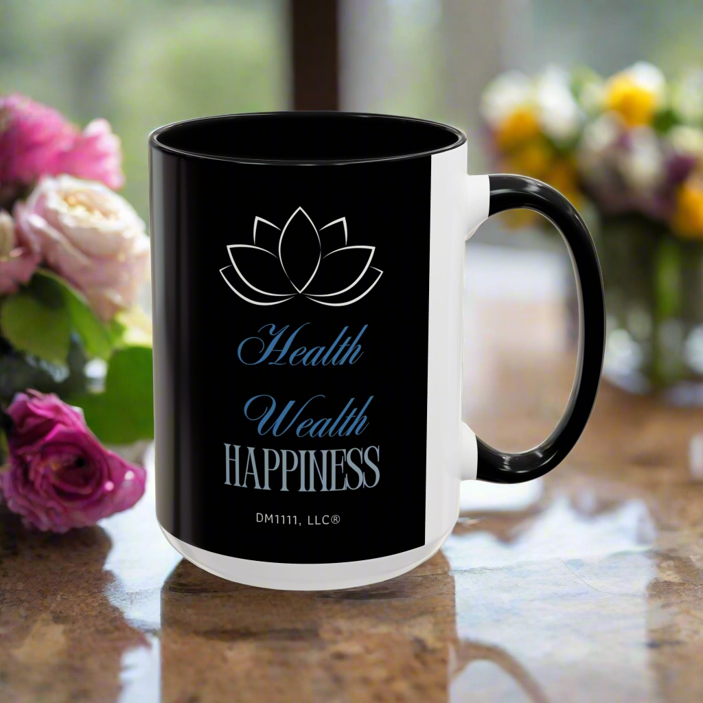 DM1111 "Health, Wealth, Happiness" Accent Coffee Mug (11, 15oz)