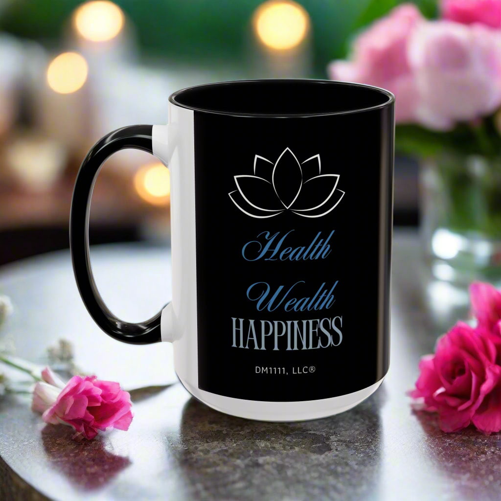 DM1111 "Health, Wealth, Happiness" Accent Coffee Mug (11, 15oz)