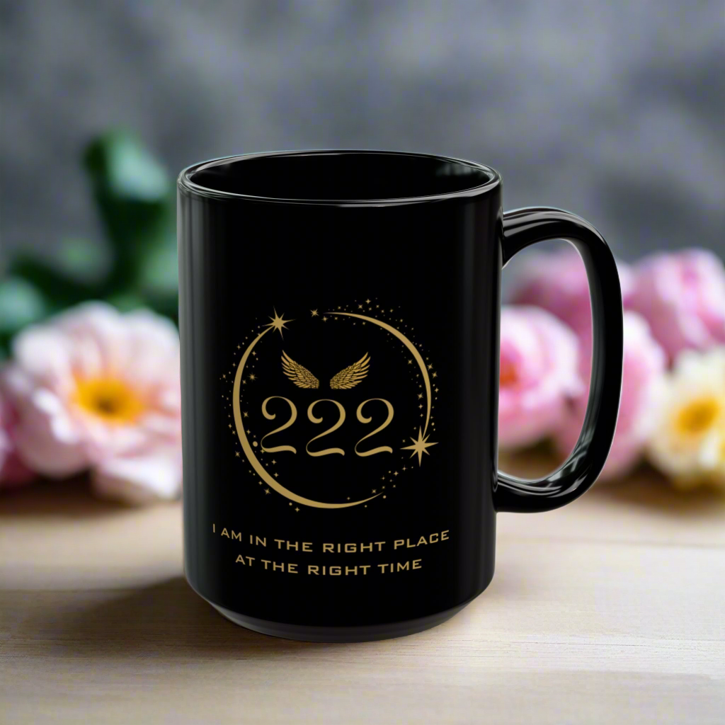 Angel 222 Affirmation DM1111 Black Mug (11oz, 15oz)