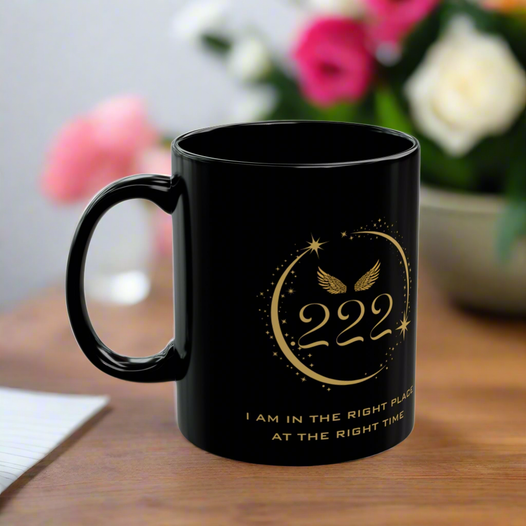 Angel 222 Affirmation DM1111 Black Mug (11oz, 15oz)