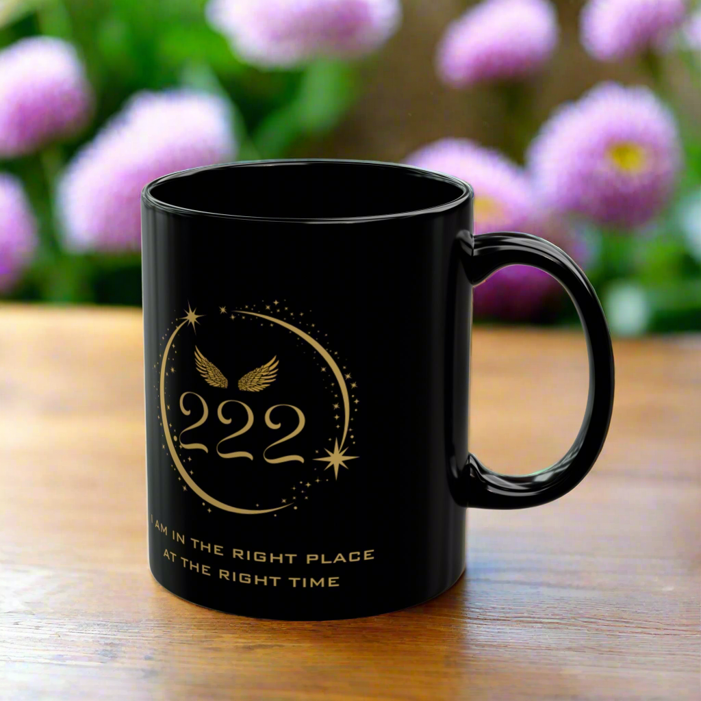 Angel 222 Affirmation DM1111 Black Mug (11oz, 15oz)