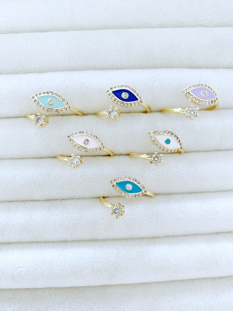 Boho Evil Eye Ring, Adjustable Gold Ring, Minimalist Jewelry, Healing