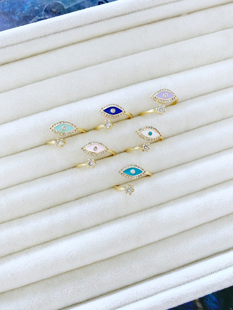 Boho Evil Eye Ring, Adjustable Gold Ring, Minimalist Jewelry, Healing