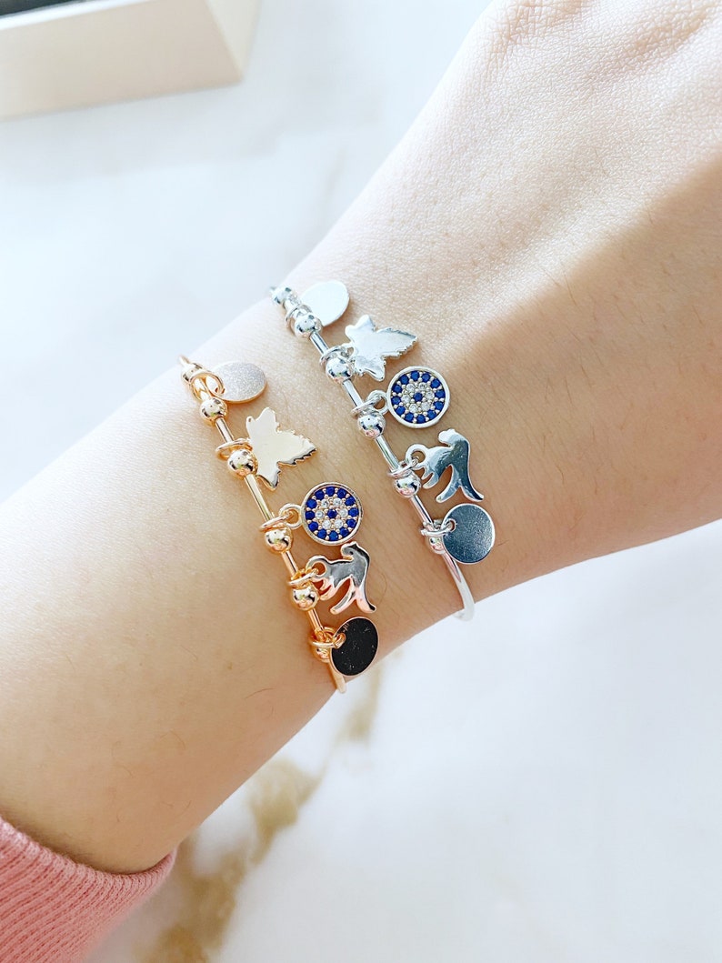 Greek Evil Eye Cuff Bracelet, Evil Eye Charm Bracelets, Silver and