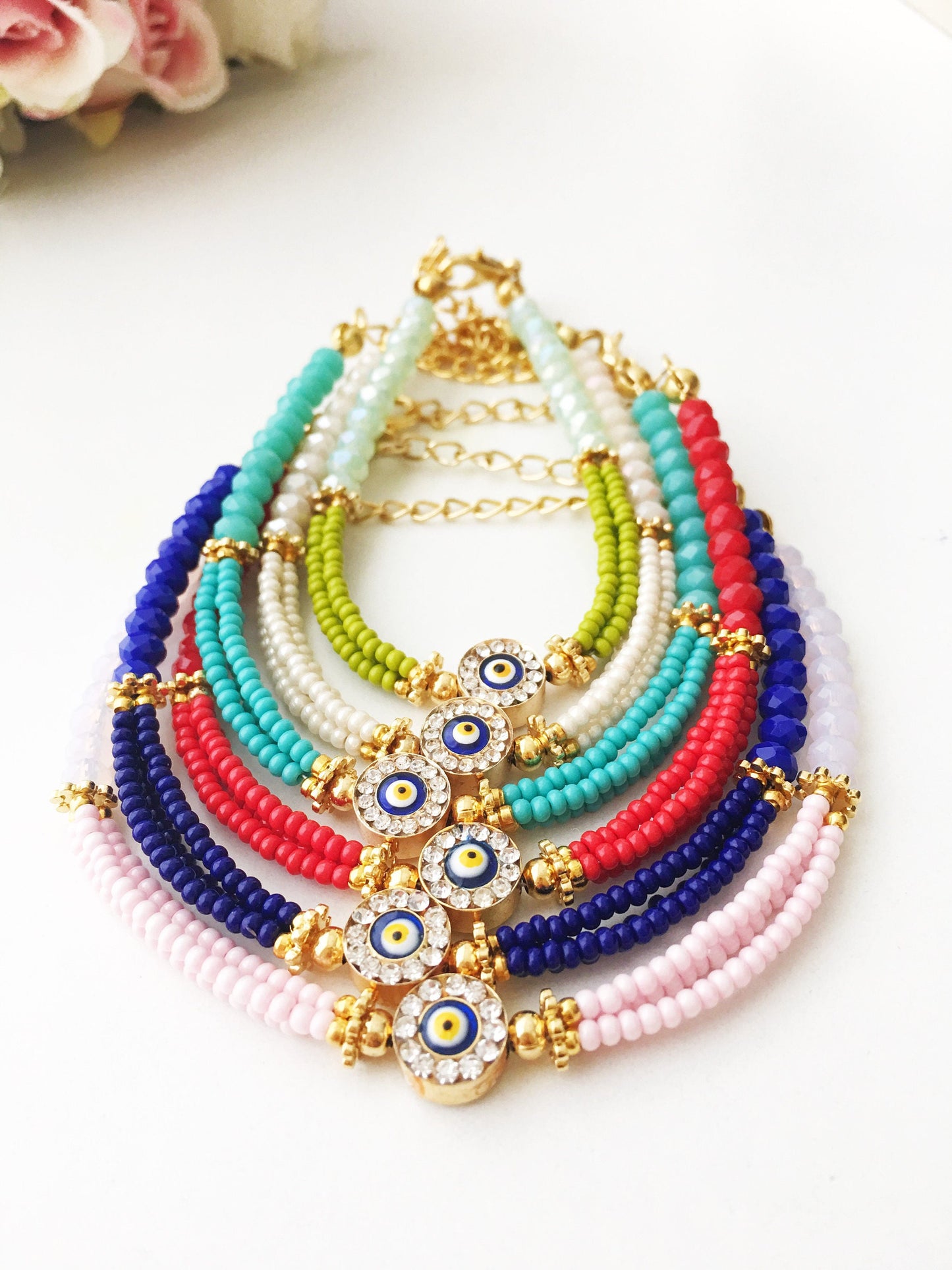 Blue Evil Eye Bracelet, Miyuki Beads Bracelet