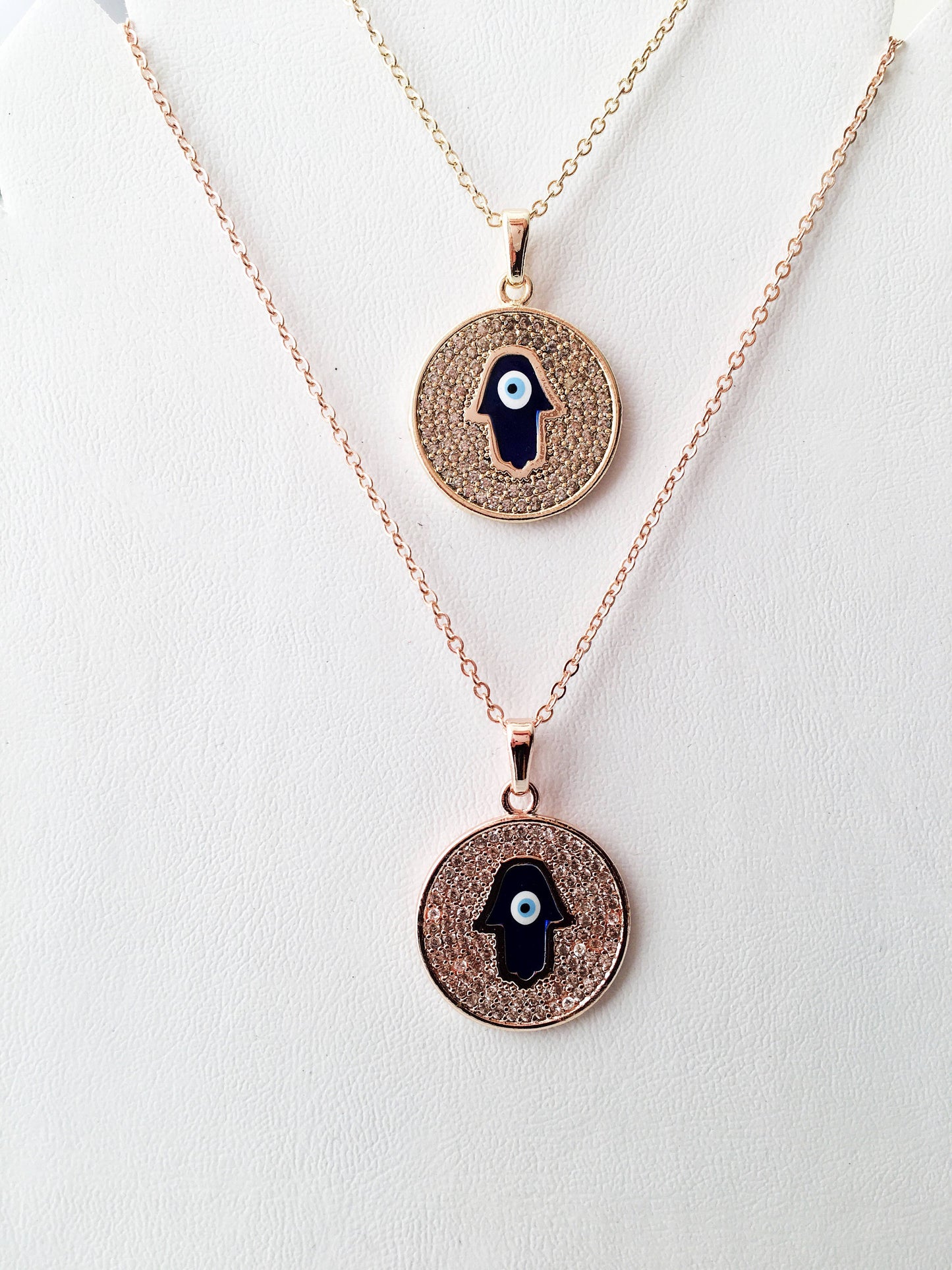 Zircon Evil Eye Necklace with Hamsa Hand