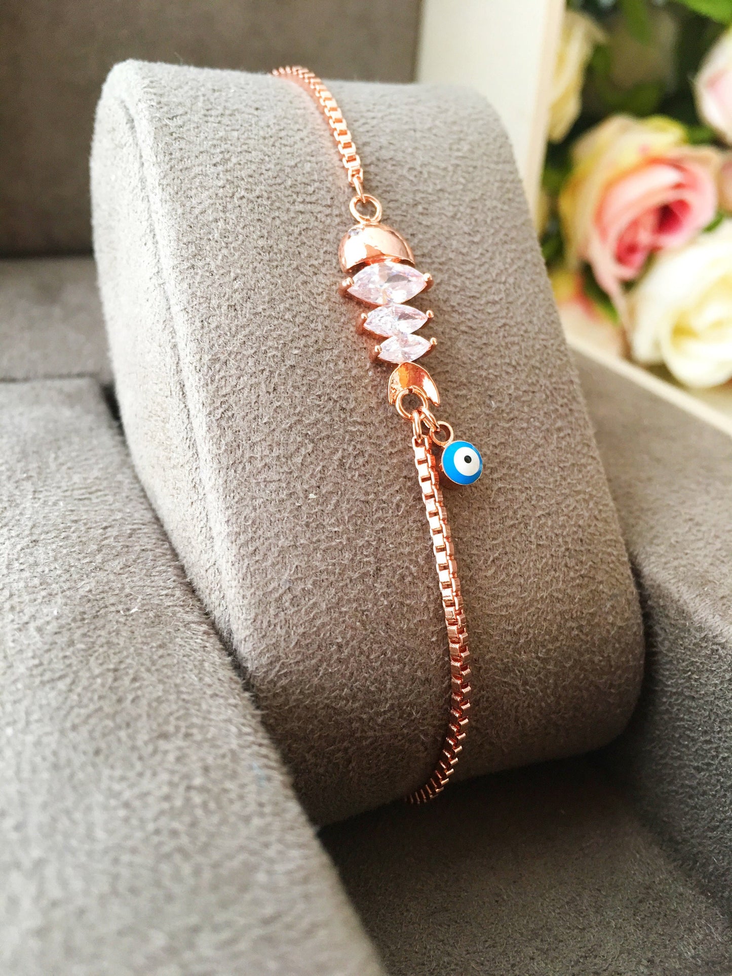 Lucky Evil Eye Bracelet, Zircon Fish Charm Bracelet