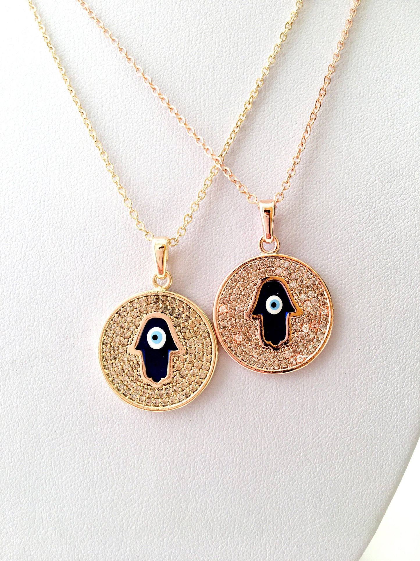Zircon Evil Eye Necklace with Hamsa Hand