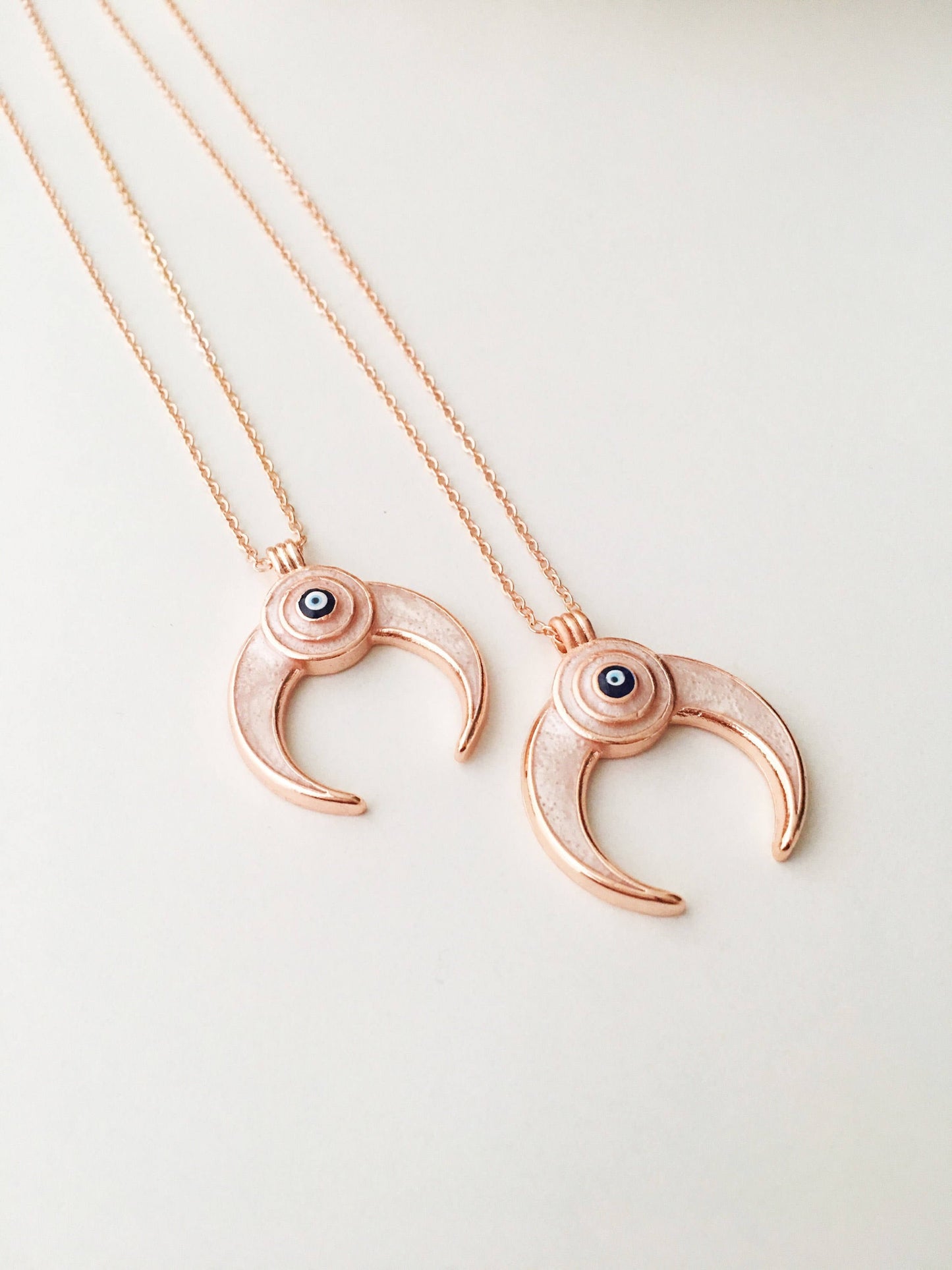 Double Horn necklace, Evil Eye necklace, Crescent Moon necklace