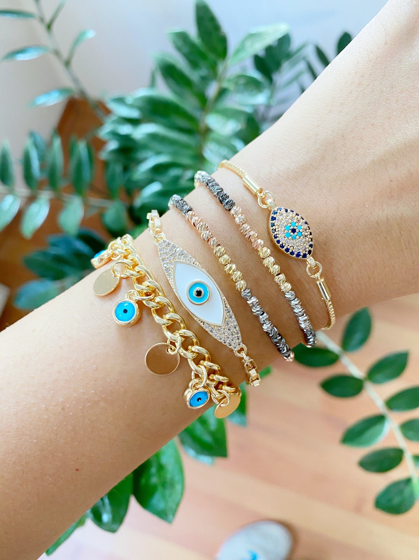 Gold Chain Evil Eye Bracelet, Blue Evil Eye Bracelet, Greek Jewelry