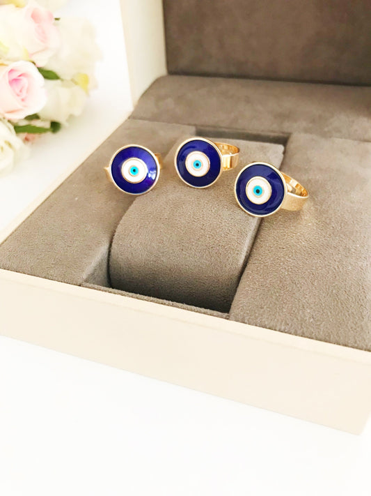 Adjustable blue evil eye ring