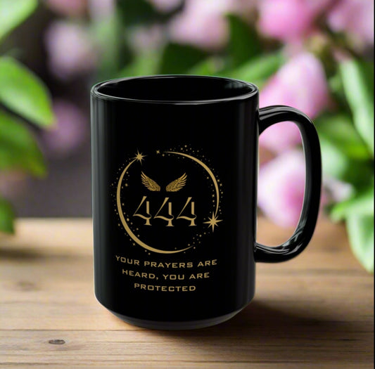 Angel 444 Affirmation DM1111 Black Mug (11oz, 15oz)